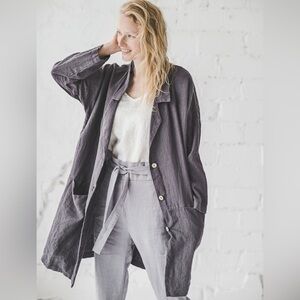 Old Linen Mill Grey Linen Oversized Shacket Shirt Jacket Lagenlook